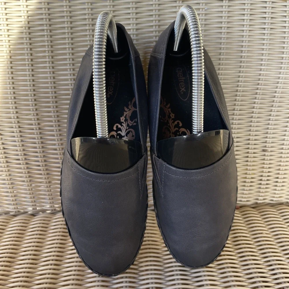 Aetrex Shoes Kylie Orthotic Navy Blue Leather Woven Slip On Comfort Casual Sz 6